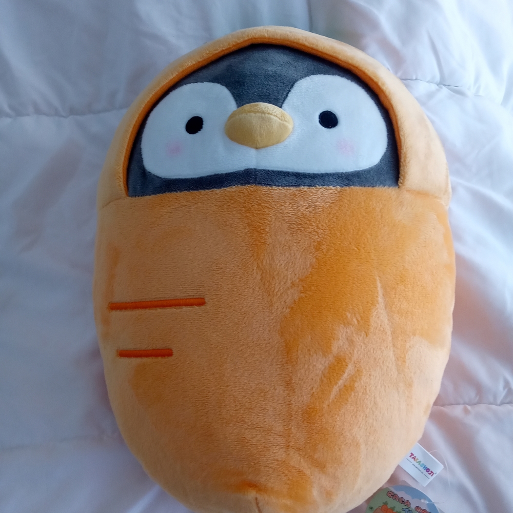 Plush Small Pet Bed Pillow - Orange Penguin Cozy Nest